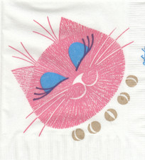 1 Cocktail Papier Serviette Napkin  (AKJ-13) Katze in rosa  - selten comprar usado  Enviando para Brazil