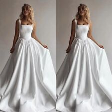 Elegantes vestidos de noiva decote quadrado linha A cetim franzido vestidos de praia comprar usado  Enviando para Brazil