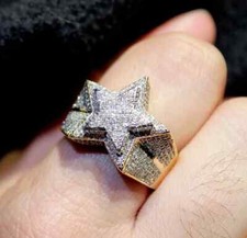 Usado, Anel masculino redondo simulado de diamante 3 quilates formato de estrela folheado a ouro amarelo 14k comprar usado  Enviando para Brazil