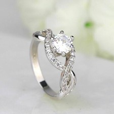 2 CT Round Cut Zirconia Solitaire Infinity Crossover Engagement Ring 925 Silver, usado comprar usado  Enviando para Brazil