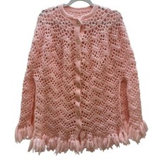 Usado, Poncho de crochê rosa vintage capa botão franja frontal suéter chalé tamanho G comprar usado  Enviando para Brazil