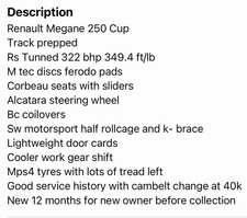 megane rs cup for sale megane rs cup for sale  BROADSTAIRS