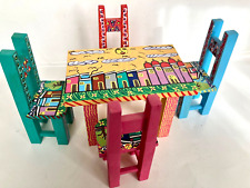 Mini mesa de madeira e 4 cadeiras "Albrije" pintadas à mão em Oaxaca e assinadas pelo artista comprar usado  Enviando para Brazil