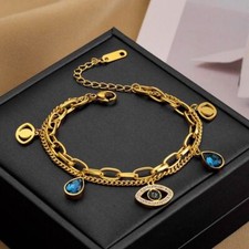 Pulseira Evil Eye cravejada de topázio natural banhada a ouro 18k antimanchas comprar usado  Enviando para Brazil