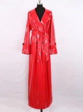 Trench coat feminino outono extra longo macio vermelho reflexivo brilhante couro envernizado comprar usado  Enviando para Brazil