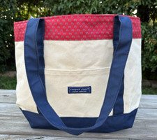 Bolsa tote de lona clássica Vineyard Vines azul marinho vermelha coleção personalizada RS comprar usado  Enviando para Brazil