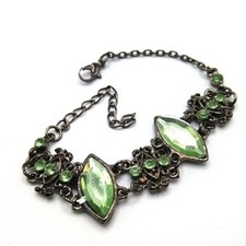 Pulseira de elos de strass verde, tom de prata rústico, 8 1/2 polegadas, usado comprar usado  Enviando para Brazil
