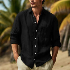Camisa masculina de linho casual slim camisas manga longa blusa com botões comprar usado  Enviando para Brazil