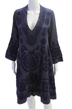 Usado, Mini vestido feminino Roller Rabbit manga comprida bordado flare azul tamanho P comprar usado  Enviando para Brazil