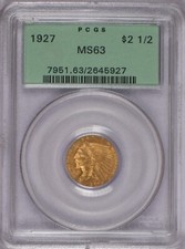 Ouro indiano 1927 $2.5 PCGS MS63. Suporte mais antigo, etiqueta verde. P.Q. Frete grátis. comprar usado  Enviando para Brazil