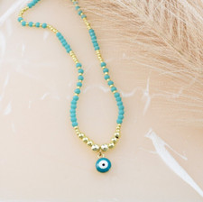 Colar de contas de vidro turco grego ouro turquesa aço inoxidável Evil Eye comprar usado  Enviando para Brazil