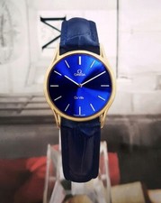 'Autêntico' RELÓGIO MASCULINO OMEGA DE VILLE 18K-GP QUARTZO MOSTRADOR AZUL RAIO DE SOL_MSRP $1850 comprar usado  Enviando para Brazil