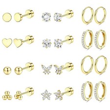 12 pares de brincos de argola de aço inoxidável com zircão Huggie piercing de orelha traseira plana comprar usado  Enviando para Brazil