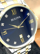 Relógio masculino Bulova 98D130 mostrador azul diamante algarismos romanos dois tons aço 40mm comprar usado  Enviando para Brazil