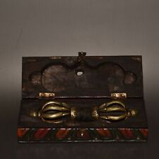 Conjunto de caixa de madeira 7" budismo tibetano bronze cobre Buda Phurba adaga suporte comprar usado  Enviando para Brazil