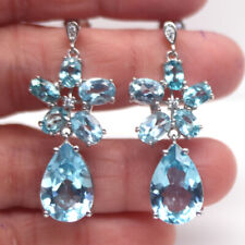 10 x 15 mm. Brincos de prata esterlina 925 de topázio, zircão e zircônia cúbica azul celeste comprar usado  Enviando para Brazil