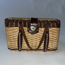 bolsa de mão de vime de plástico vintage alça forrada trava de giro dourada comprar usado  Enviando para Brazil