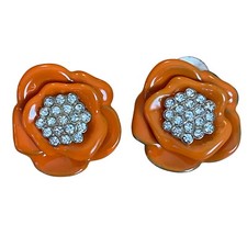 Brincos com clipe de flor de laranja com centro de strass, usado comprar usado  Enviando para Brazil