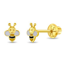 Brincos de ouro amarelo 14k minúsculos de esmalte amarelo abelha parafuso traseiro para meninas infantis comprar usado  Enviando para Brazil