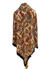 Envoltório de estampa étnica vintage - 41" cachecol de seda - borda preta - acessório de luxo #A4, usado comprar usado  Enviando para Brazil