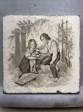 Azulejo antigo Minton 15,5x15,5cm menino menina cachorro comprar usado  Enviando para Brazil