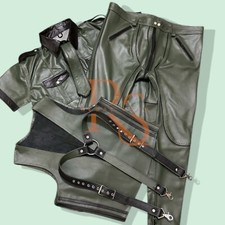 Conjunto de uniforme verde masculino camisa, colete, galas, gravata e calça conjunto de couro de cordeiro real comprar usado  Enviando para Brazil