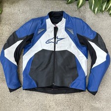 Usado, Jaqueta de motocicleta Alpinestars masculina tamanho 44 couro bovino zíper completo azul preta comprar usado  Enviando para Brazil