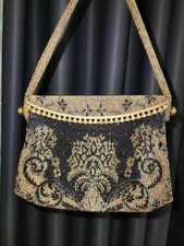 Mini bolsa de noite francesa antiga colecionável tapeçaria vidro frisado, usado comprar usado  Enviando para Brazil