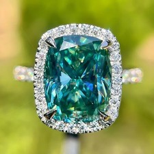 Usado, Certificado 7 quilates Anel solitário de diamante tratado azul corte almofada prata 925 comprar usado  Enviando para Brazil