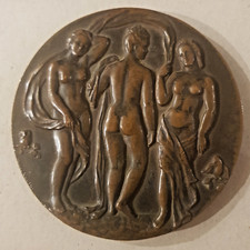 FRANÇA: "The Three Graces" (1947). Medalha de bronze grande, tema erótico, 251g/80mm! comprar usado  Enviando para Brazil