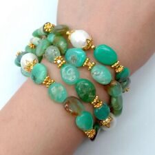 Pulseira de pérolas de arroz branco cultivada com crisoprásio verde natural 4 fios 8,5 comprar usado  Enviando para Brazil