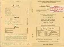 1940 Knotts Berry Place Frango Jantar Menu Custo da Alimentação Preço aumento nota comprar usado  Enviando para Brazil