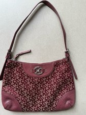 Używany, DKNY TOREBKA DAMSKA torba na ramię bordowa tkanina i skóra monogram logo na sprzedaż  Wysyłka do Poland
