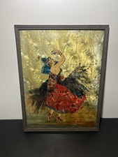 Pintura a óleo original emoldurada Eglomise dançarina de flamenco em vidro sem assinatura vintage comprar usado Pintura a óleo original emoldurada Eglomise dançarina de flamenco em vidro sem assinatura vintage comprar usado  Enviando para Brazil