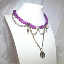 Naszyjnik ze stali chirurgicznej fioletowy koraliki choker handmade Elenya na sprzedaż  PL