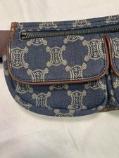 Bolsa de cintura CELINE Paris Macadam azul denim lona bolsa de corpo cinto de couro usada comprar usado  Enviando para Brazil