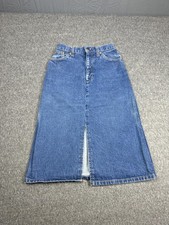 Saia jeans feminina vintage Levis 7 azul cintura alta longa reta dividida anos 70 EUA comprar usado  Enviando para Brazil