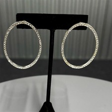 Brincos femininos de argola oval de strass grande tom de prata declaração brilho joias  comprar usado  Enviando para Brazil