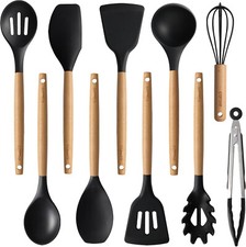 Conjunto de utensílios de cozinha de silicone CAROTE 10 peças alças de madeira preta calor 446 graus comprar usado  Enviando para Brazil