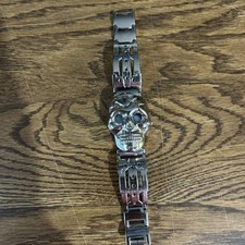 Relógio masculino caveira prata estilo motociclista urbano coberto redondo mostrador preto pulseira vinculada! comprar usado  Enviando para Brazil