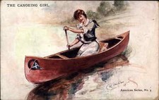 Cartão postal Canoeing Girl American Series nº 5 linda mulher canoa de madeira c1905 comprar usado  Enviando para Brazil