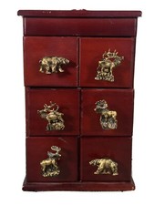 Candeeiro de mesa vintage madeira 6 gavetas floresta animal maçaneta cabine rústica 14""x 6"", usado comprar usado  Enviando para Brazil