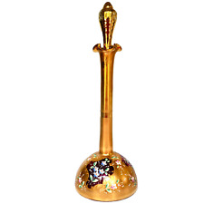 Frasco de perfume de vidro boêmio tcheco 10,5" rolha pintura à mão ouro floral antigo comprar usado  Enviando para Brazil
