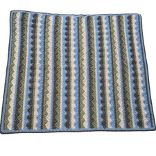 Cobertor de bebê de crochê feito à mão listrado azul verde malha macia Chevron comprar usado  Enviando para Brazil