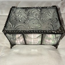 Caixa de vidro J. Devlin joias vintage lembrança chanfrada samambaia floral iridescente comprar usado  Enviando para Brazil