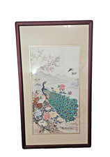 Decoração de parede floral elegante com estampa de arte de pavão chinês emoldurado vintage, capa acrílica comprar usado  Enviando para Brazil