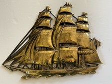 Antigo MCM Barco Dourado Navio Arte de Parede Casa de Praia Náutica Syroco 1962 Meio Século A comprar usado  Enviando para Brazil