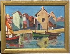 Usado, Antique Oil Painting, Boats Marine, Colourful Houses, Original Landscape, Framed comprar usado  Enviando para Brazil