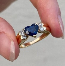 Anel feminino de casamento de safira azul simulado corte coração folheado a ouro amarelo 14k comprar usado  Enviando para Brazil