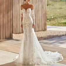 Elegantes vestidos de noiva sereia de renda destacável manga longa aplique vestido de noiva comprar usado  Enviando para Brazil